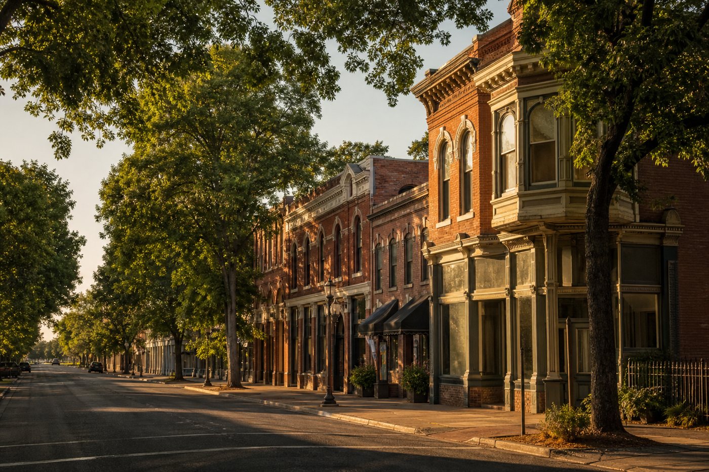 Historic downtown Woodland, California, AI-generated concept imagery
