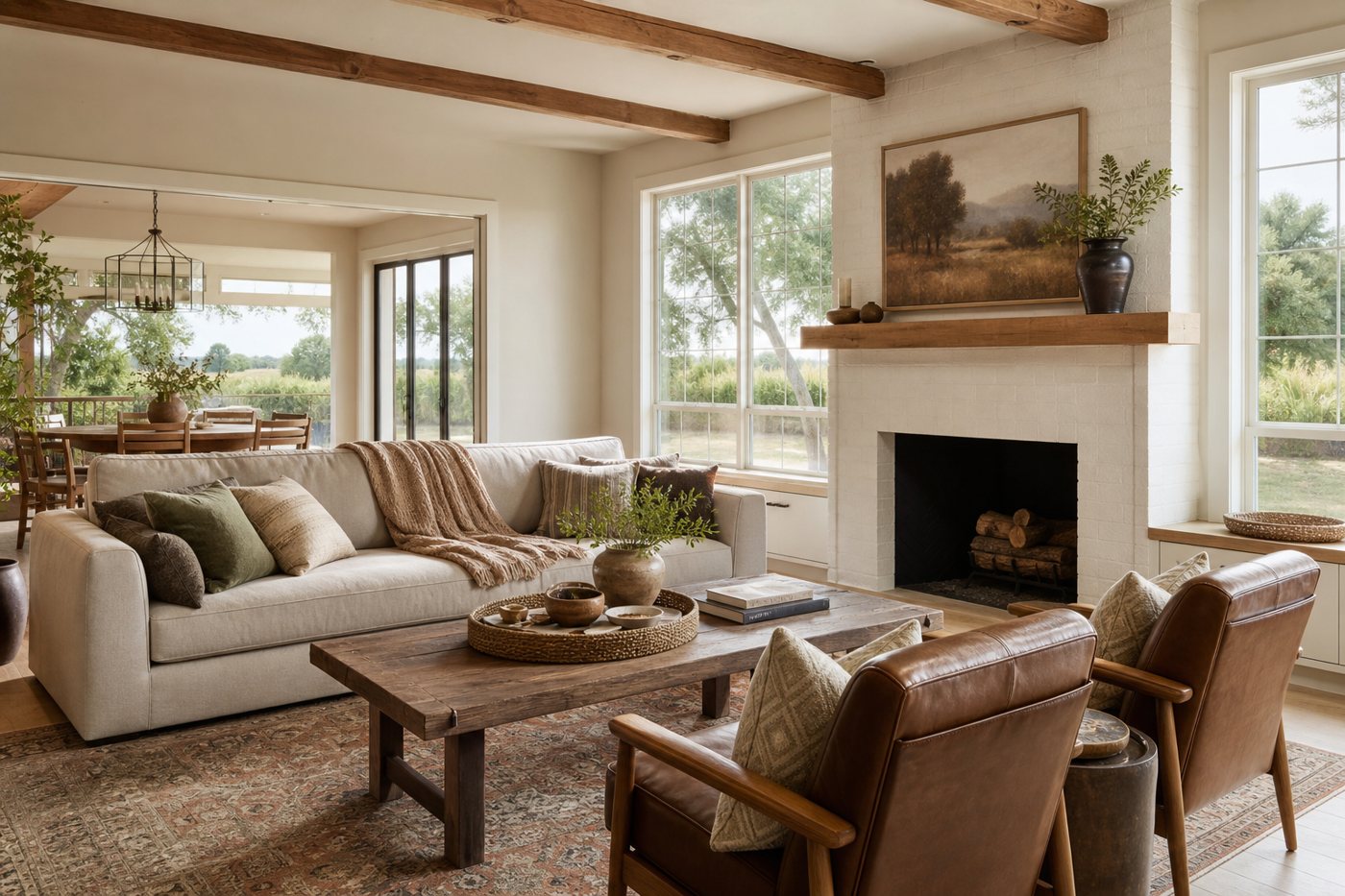 Warm living room interior in a Sacramento Valley home, AI-generated concept imagery